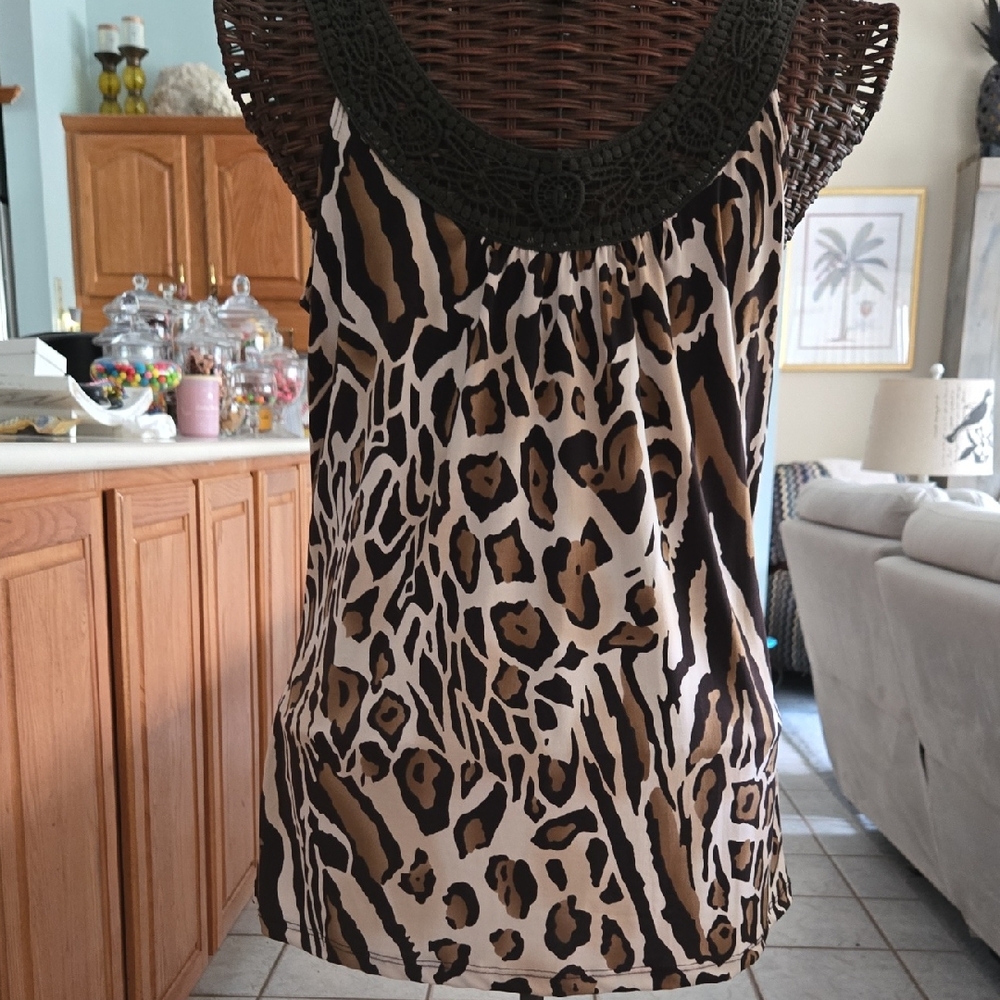 Agenda Brown Tan Asymmetrical Embellished Tank Top